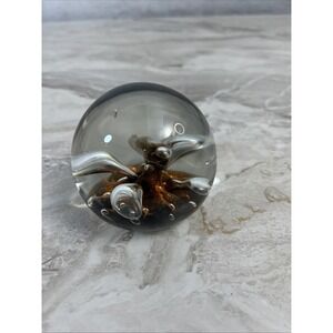 Vtg Paperweight Orange Brown Nature Floral